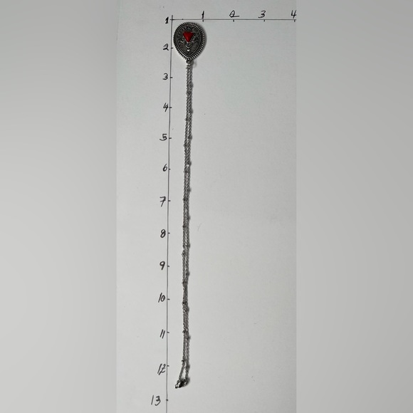 Western Chic Silver & Red Necklace - Long Artsy Necklace -Bohemian Necklace - Picture 6 of 9